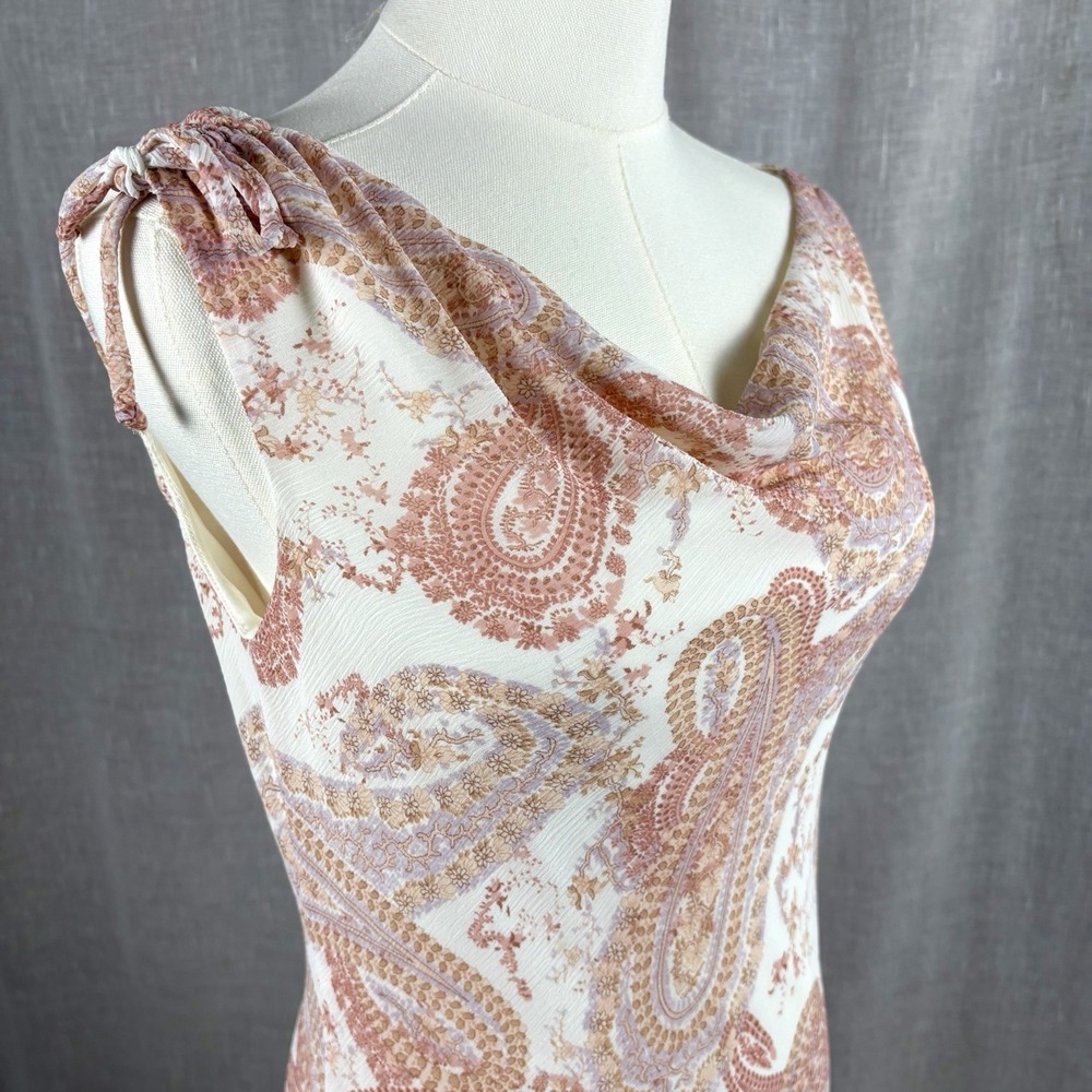 Vintage 90s Bias Cut Maxi Dress Small Y2K Peach Paisley Whimsigoth Fairy Sz S